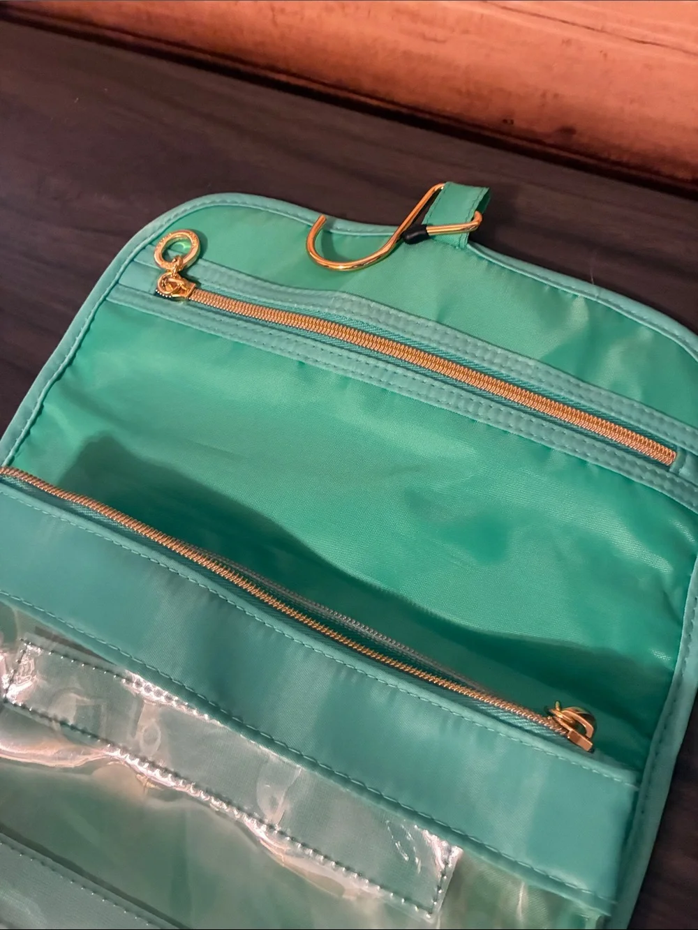Trina Aqua Fold-Over Hanging Travel Cosmetic Bag Mint Green